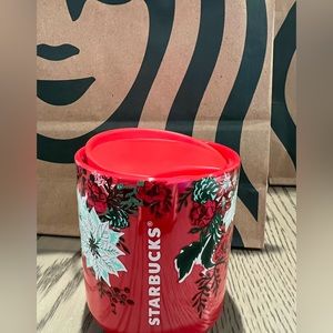 Starbucks Coffee Holiday Winter Poinsettia Red Floral 8oz Travel Mug w/Lid NEW